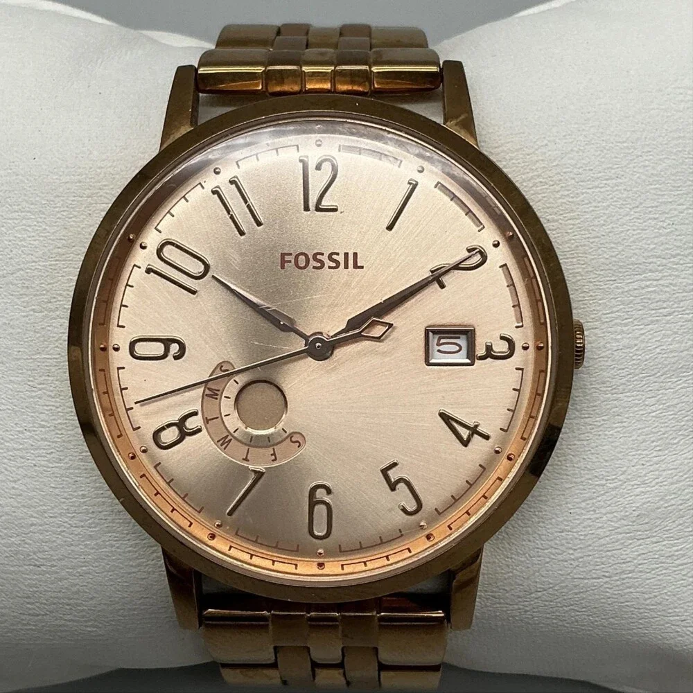 Fossil Muse ES3789 Womens Watch 40mm Rose Gold Tone Bracelet Date New Battery 6